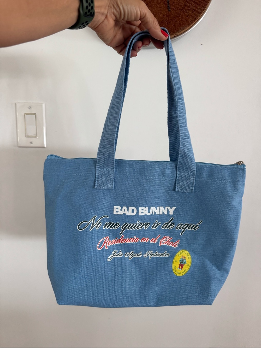 Bad Bunny Blue Canvas Tote - "No me quiero ir de aquí"